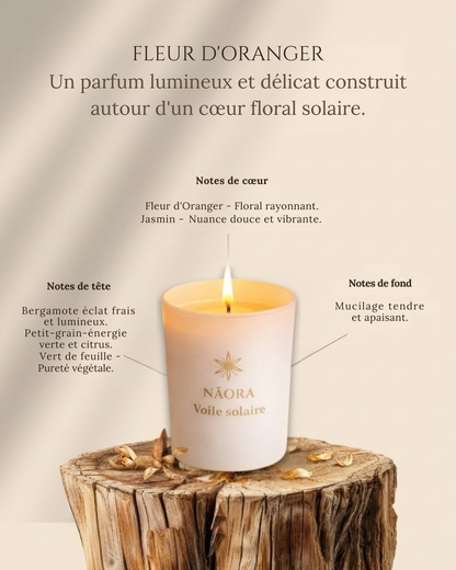 Bougie NĀORA — Voile Solaire (Fleur d’oranger)
