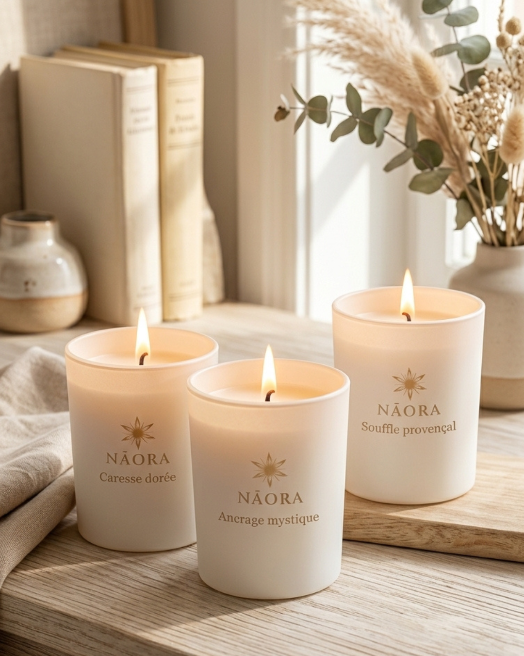 Trio de bougies parfumées artisanales NĀORA, trois senteurs au choix pour créer un moment de bien-être